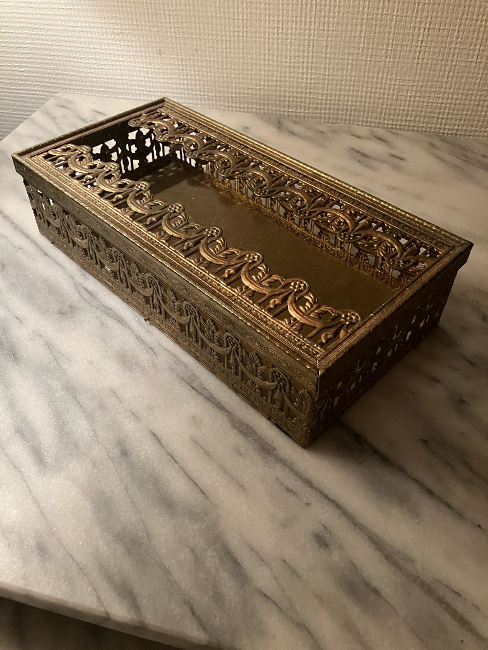 Vintage filagree tissue box holder